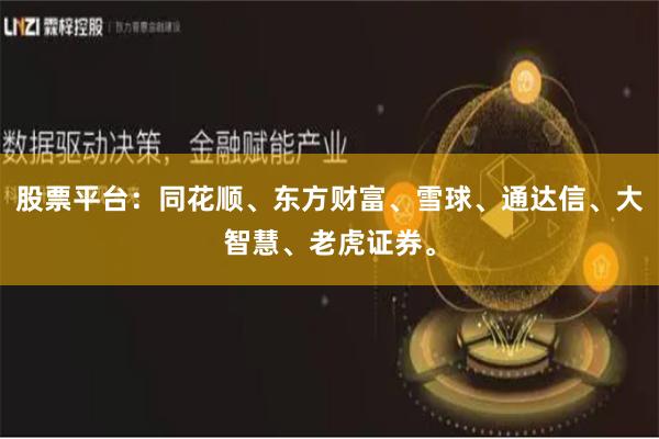 股票平台：同花顺、东方财富、雪球、通达信、大智慧、老虎证券。